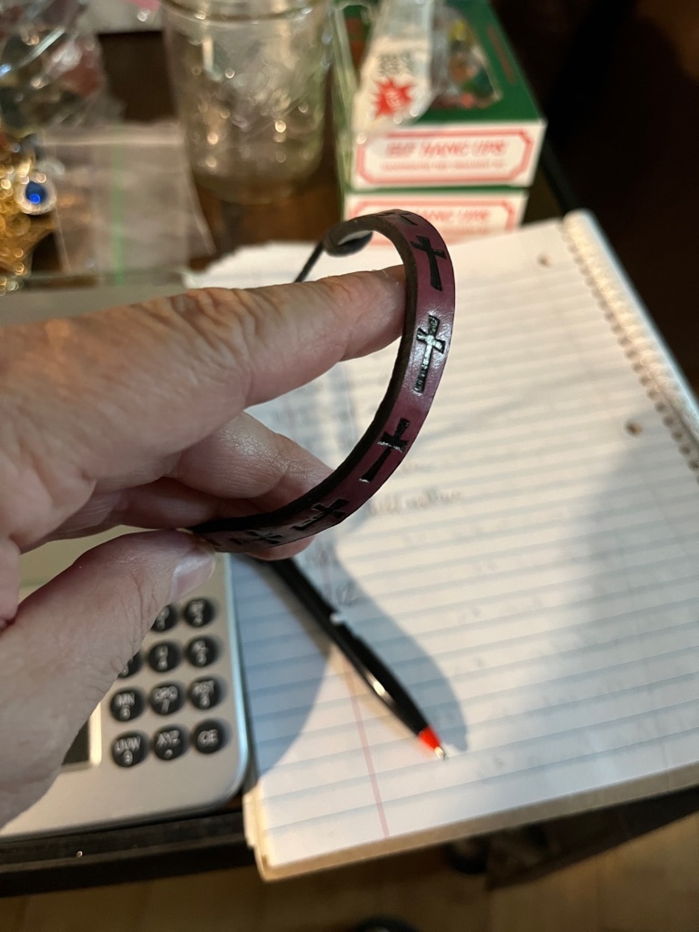 Cross Cutout Leather Bangle Bracelet - Plum 1481. Adjustable